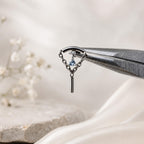 Minimalist Hidden Helix Emerald CZ Chain Dangle Earring | Titanium Cartilage Piercing Jewelry | Flat Piercing
