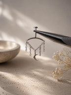 Vertical Helix Earring with Star Charm, Push Pin Titanium Chain Cartilage Earring, Celestial Earrings