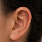 Vertical Helix Earring with Star Charm, Push Pin Titanium Chain Cartilage Earring, Celestial Earrings