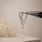 14g/16g/18g 6mm-12mm Dainty Celestial Star or Moon Helix Chain Piercing, Conch Hoop Charm Earring