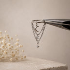 14g/16g/18g 6mm-12mm Dainty Celestial Star or Moon Helix Chain Piercing, Conch Hoop Charm Earring