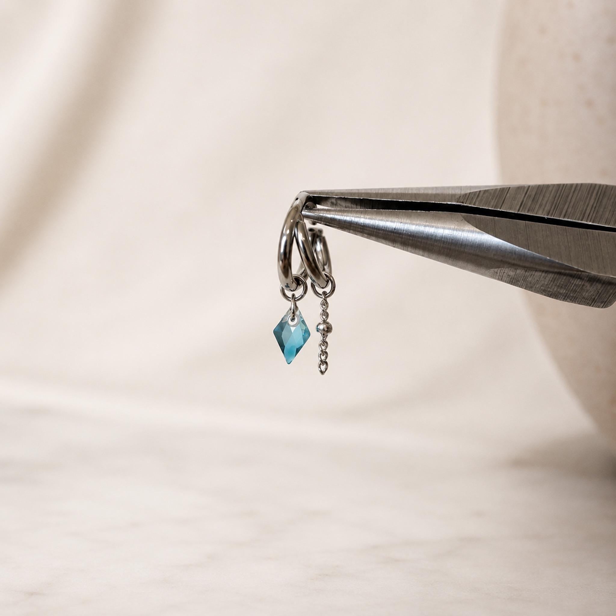 16g 18g 6mm 8mm Dainty Double Hoop Smoky CZ Dangle Charm, Titanium Rook Piercing Hoop, cartilage piercing, helix hoop charm