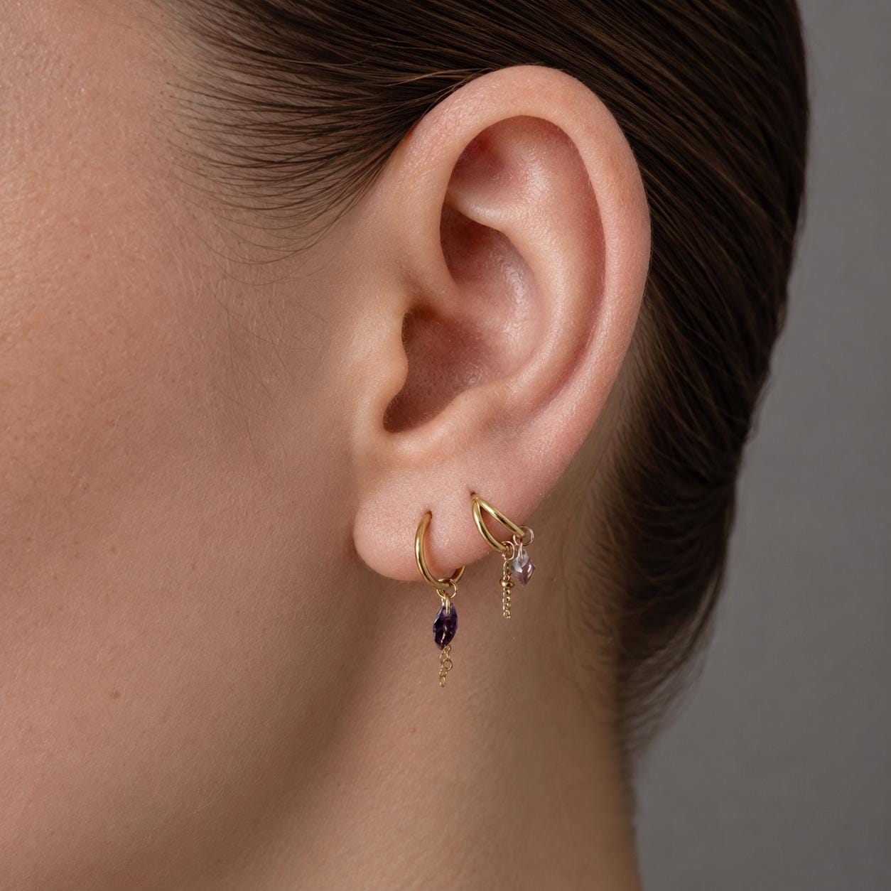 16g 18g 6mm 8mm Dainty Double Hoop Smoky CZ Dangle Charm, Titanium Rook Piercing Hoop, cartilage piercing, helix hoop charm