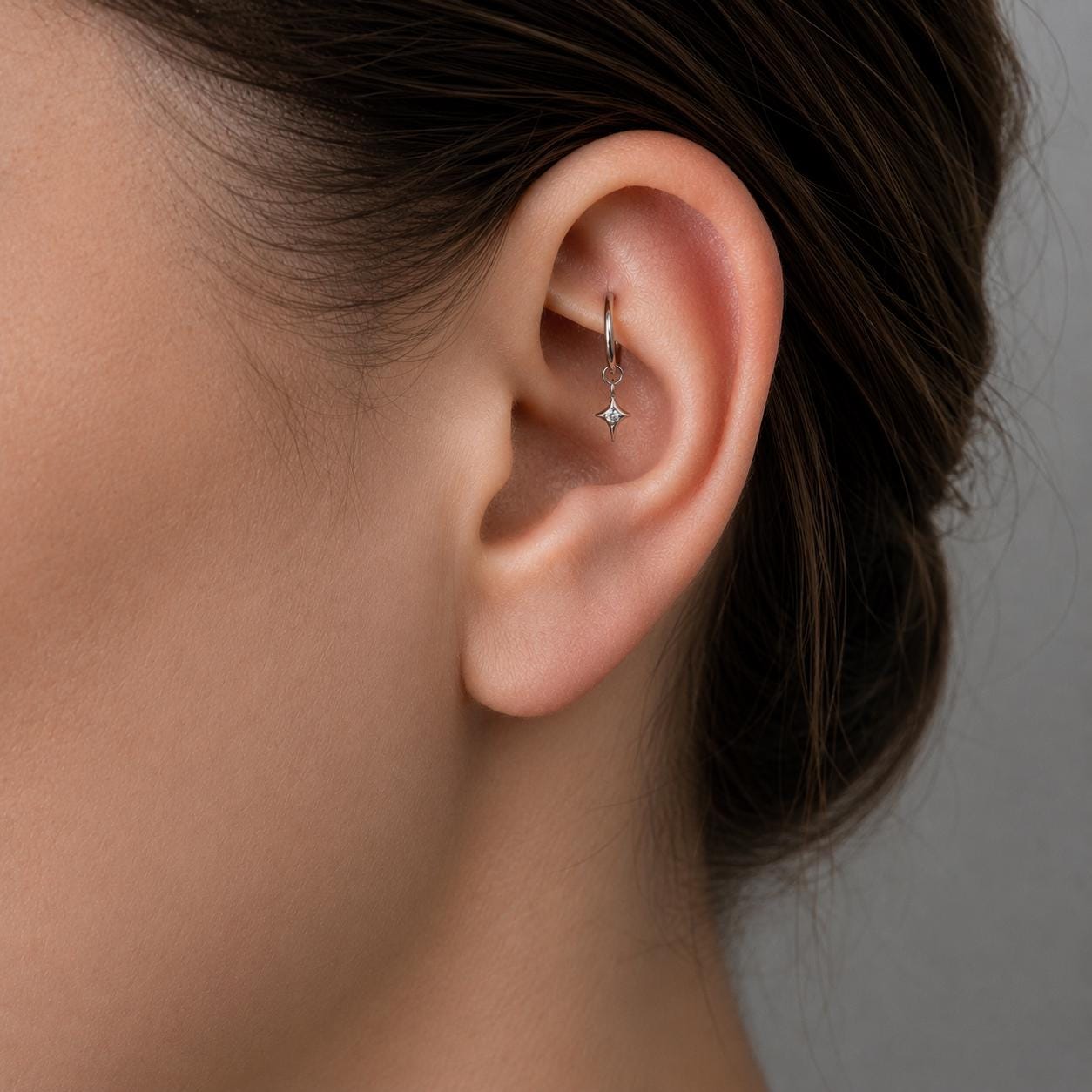 16G/18G/20G Titanium Star Charm Hoop Earring | Helix, Conch, Rook, Lobe Piercing, CZ Dangle Hoop | Hypoallergenic Cartilage Hoop