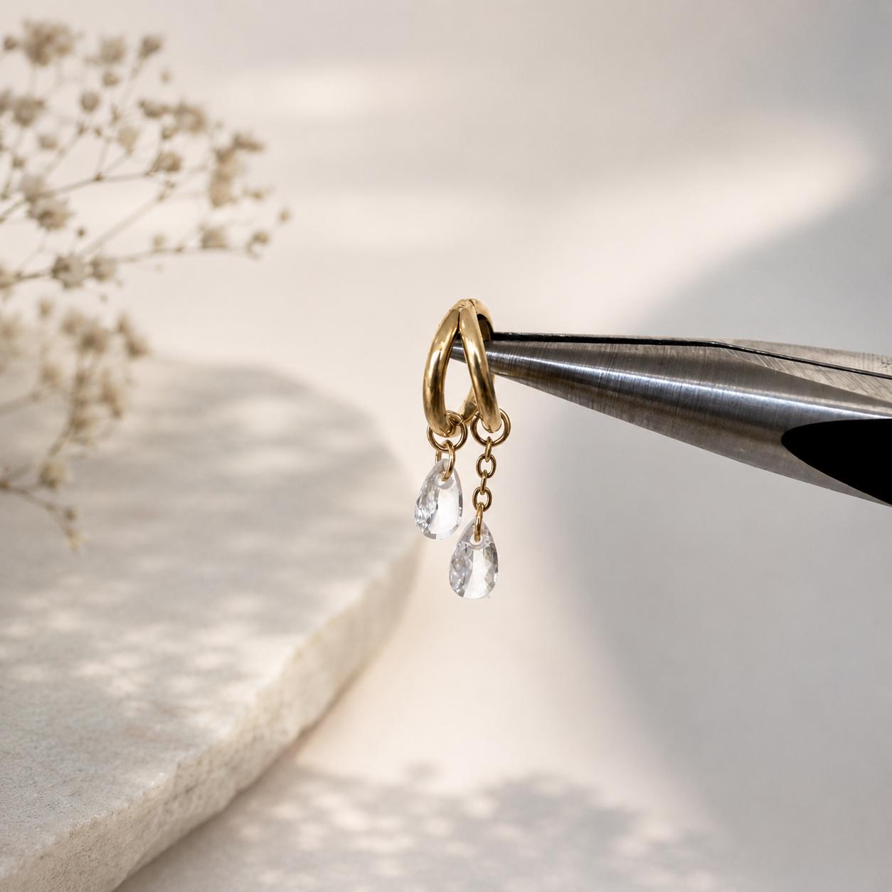 16g 18g 6mm 8mm Dainty Double Hoop Crystal CZ Dangle Charm, Titanium Rook Piercing Hoop, hoop huggies, cartilage piercing, helix hoop charm