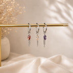Waterproof Tarnish Free Dainty Diamond CZ Marquise Charm Chain Dangle Helix Hoop Charm, earring charms, Titanium Hoops, cartilage piercing