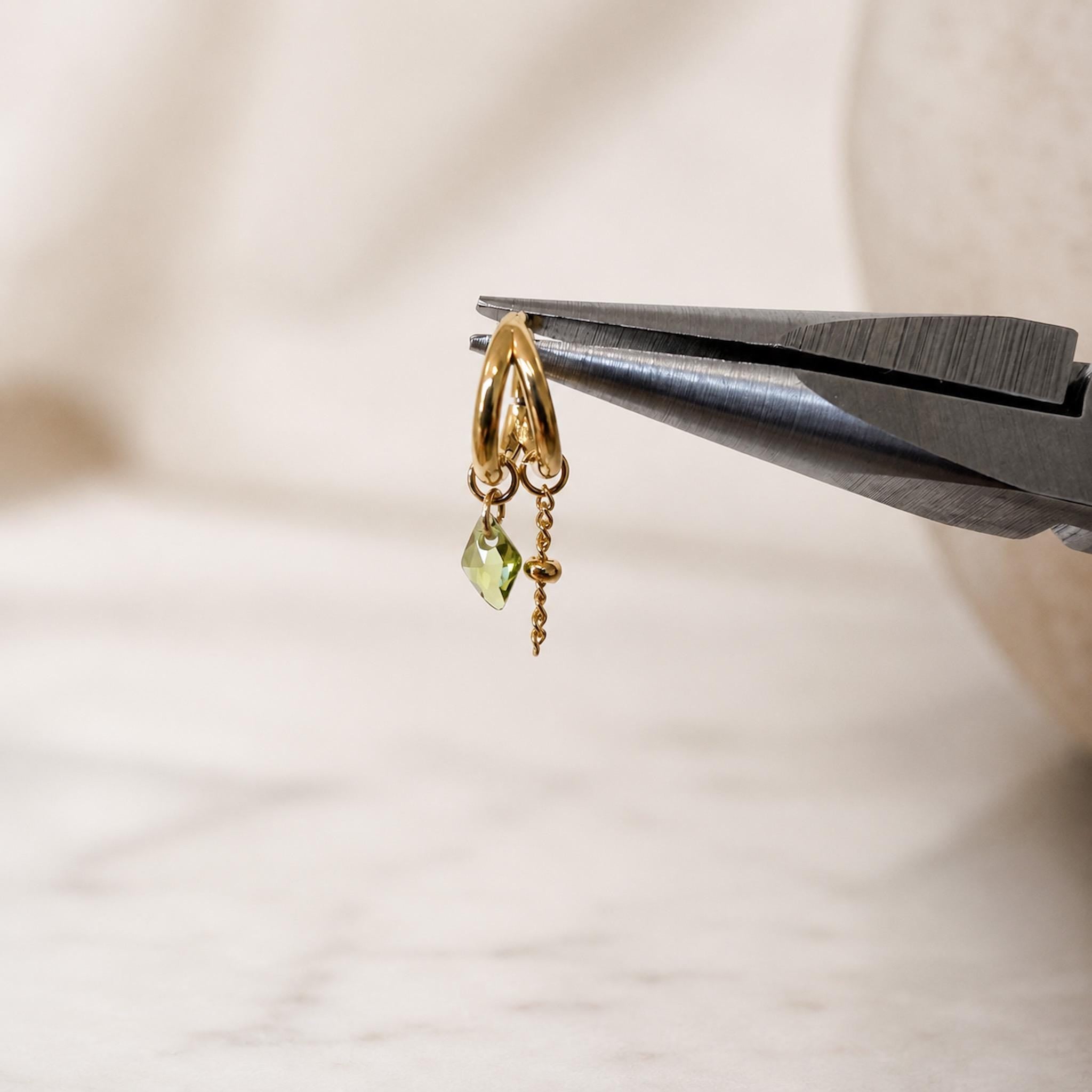 16g 18g 6mm 8mm Dainty Double Hoop Peridot CZ Dangle Charm, Titanium Rook Piercing Hoop, cartilage piercing, helix hoop charm