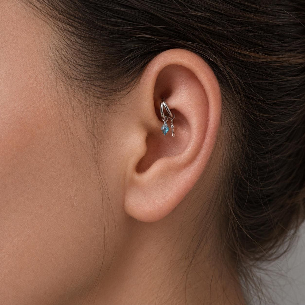 16g 18g 6mm 8mm Dainty Double Hoop smoky CZ Dangle Charm, Titanium Rook Piercing Hoop, cartilage piercing, helix hoop charm
