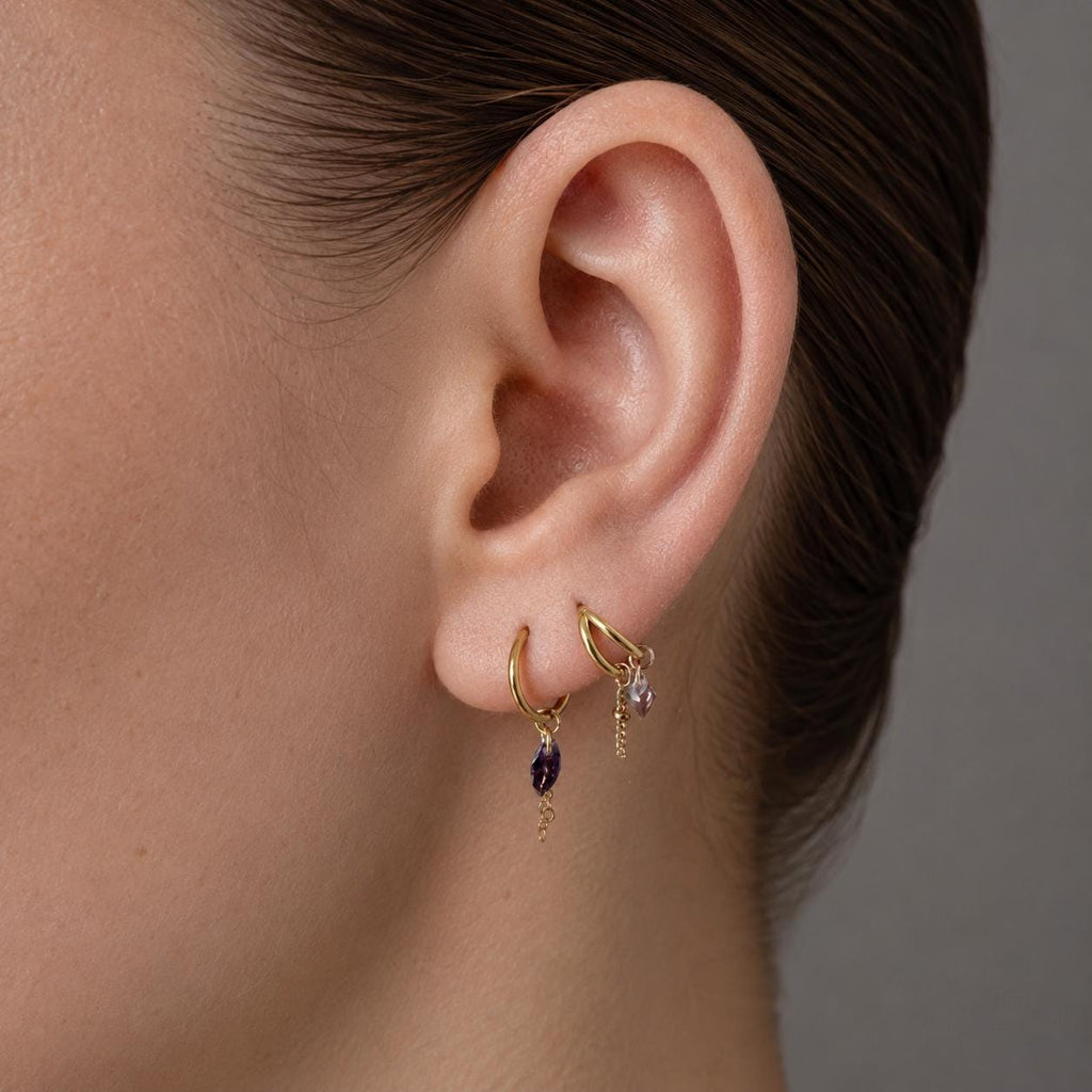 16g 18g 6mm 8mm Dainty Double Hoop smoky CZ Dangle Charm, Titanium Rook Piercing Hoop, cartilage piercing, helix hoop charm