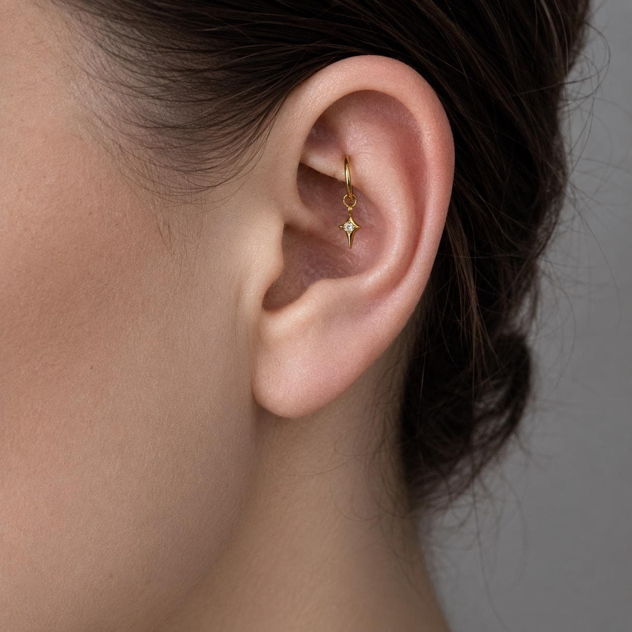 16G/18G/20G Titanium Star Charm Hoop Earring | Helix, Conch, Rook, Lobe Piercing, CZ Dangle Hoop | Hypoallergenic Cartilage Hoop