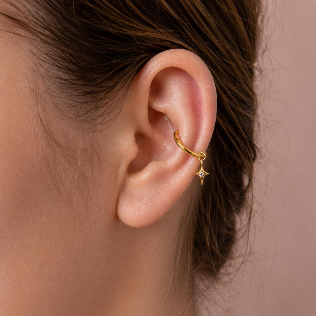 16G/18G/20G Titanium Star Charm Hoop Earring | Helix, Conch, Rook, Lobe Piercing, CZ Dangle Hoop | Hypoallergenic Cartilage Hoop