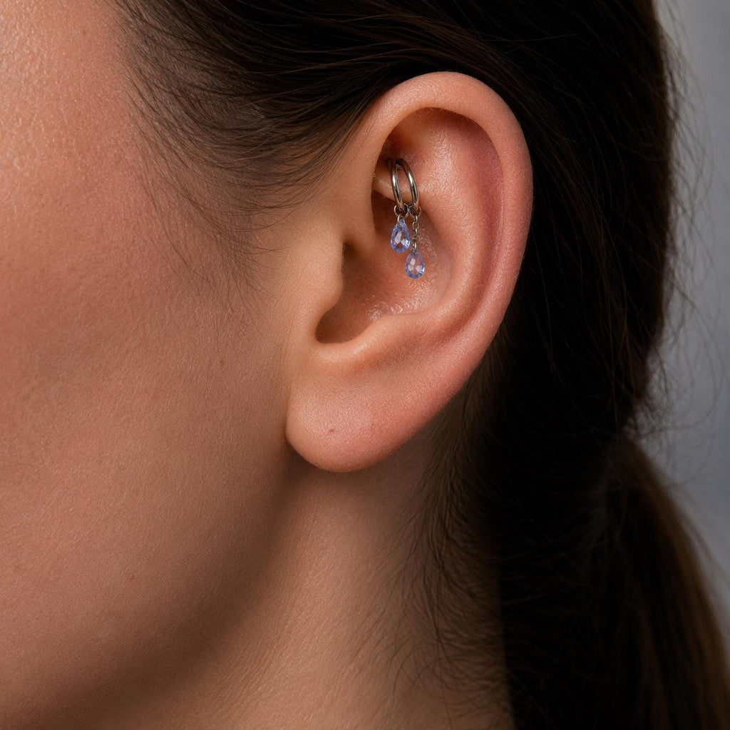 16g 18g 6mm 8mm Dainty Double Hoop Crystal CZ Dangle Charm, Titanium Rook Piercing Hoop, hoop huggies, cartilage piercing, helix hoop charm