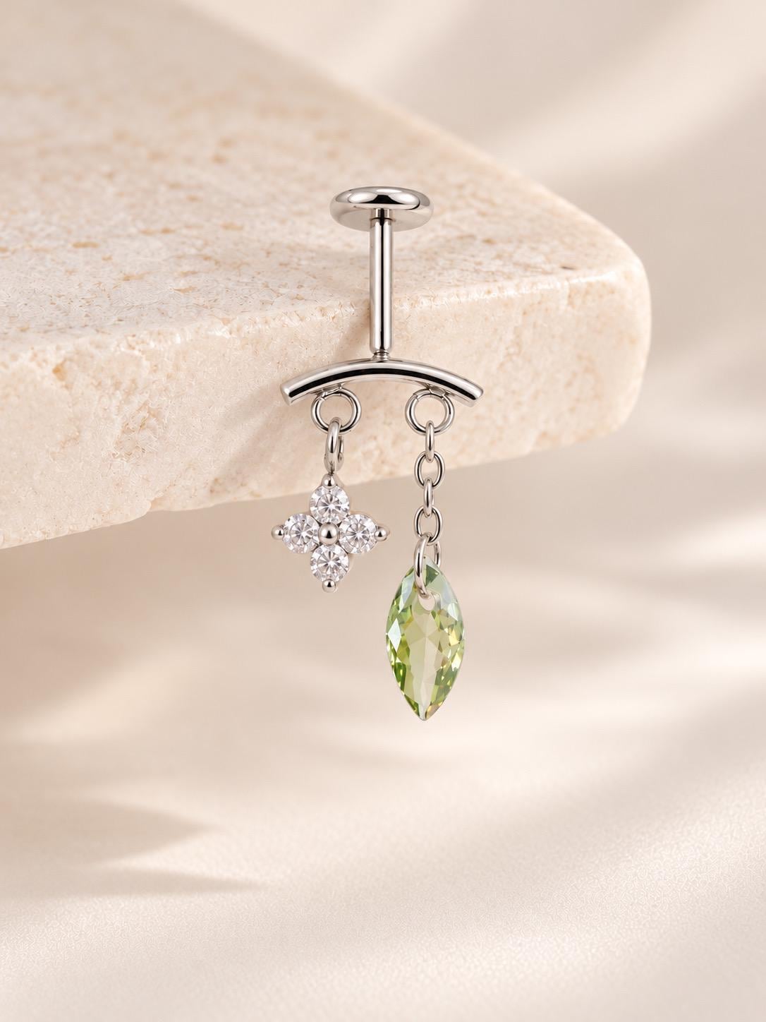 16G/18G/20G Waterproof Threadless Push Pin Dainty Blossom Leaf Charm Vertical Helix Piercing, Vertical hidden rook piercing, Hypoallergenic