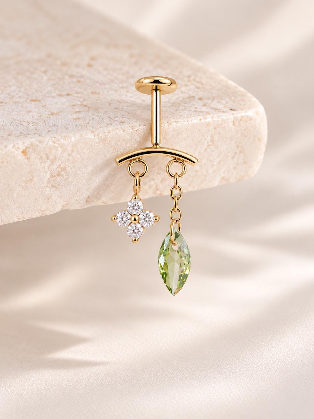 16G/18G/20G Waterproof Threadless Push Pin Dainty Blossom Leaf Charm Vertical Helix Piercing, Vertical hidden rook piercing, Hypoallergenic
