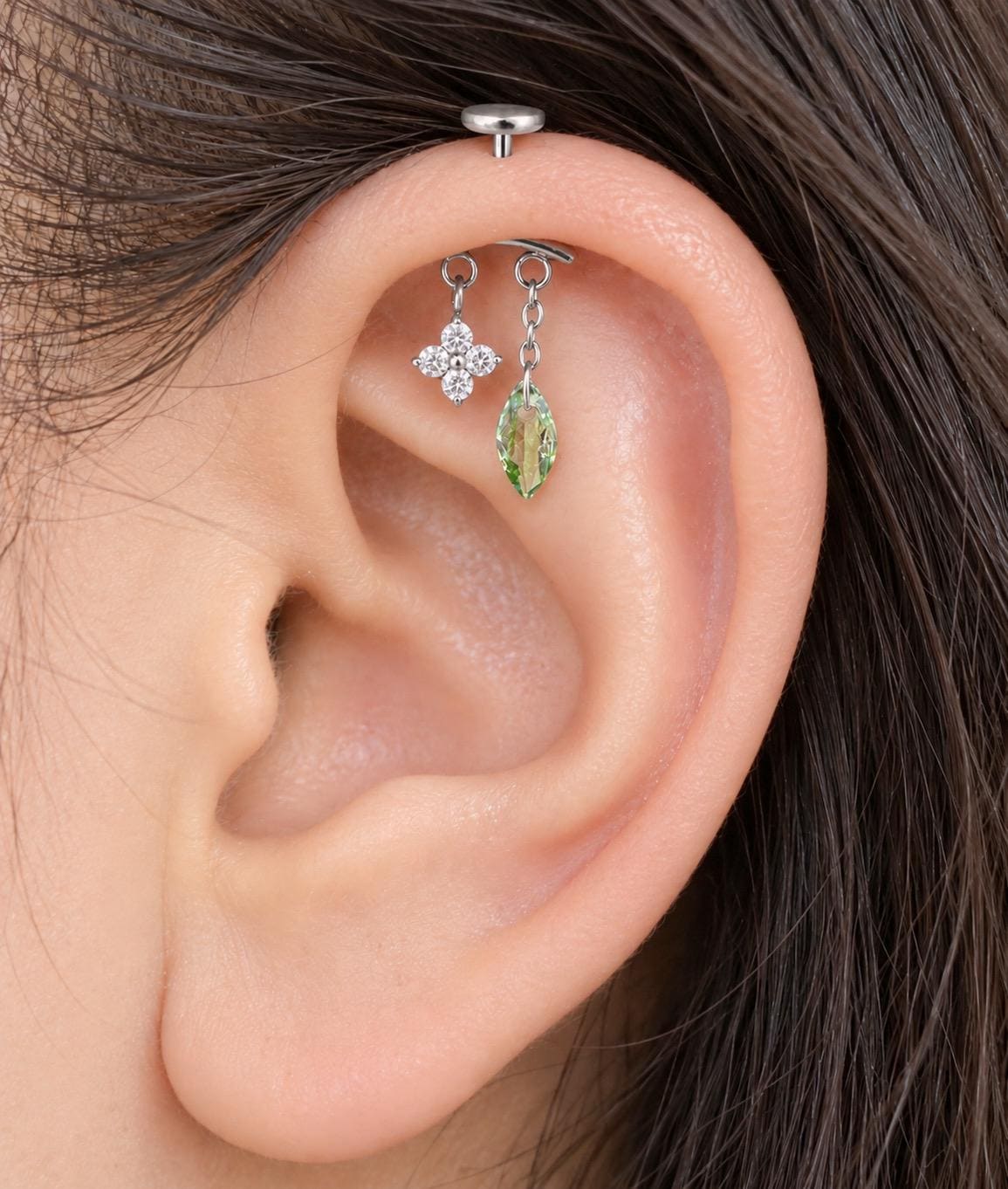 16G/18G/20G Waterproof Threadless Push Pin Dainty Blossom Leaf Charm Vertical Helix Piercing, Vertical hidden rook piercing, Hypoallergenic