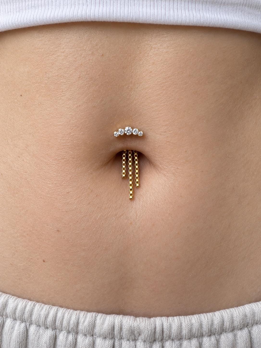 14g Waterproof Titanium Floating Navel Piercing, Dainty Diamond cz belly ring, Threadless push pin, floating belly piercing, 8mm or 10mm