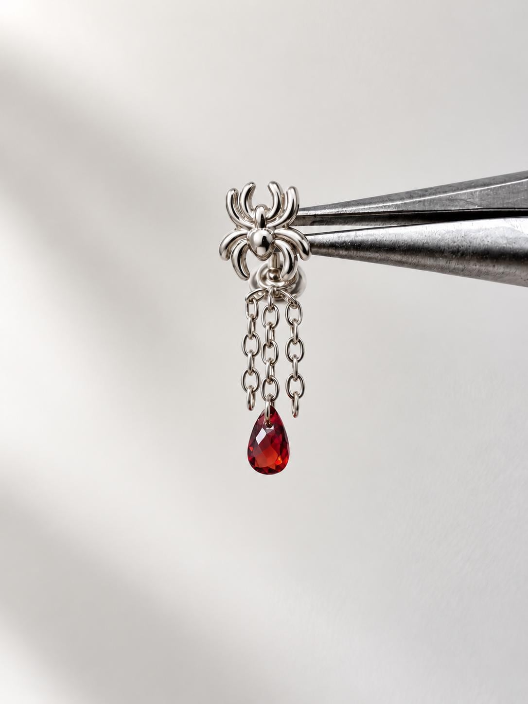 14g Waterproof Titanium Floating Navel Spider Garnet cz Dangle belly ring piercing, Threadless push pin, floating belly piercing, 8mm, 10mm