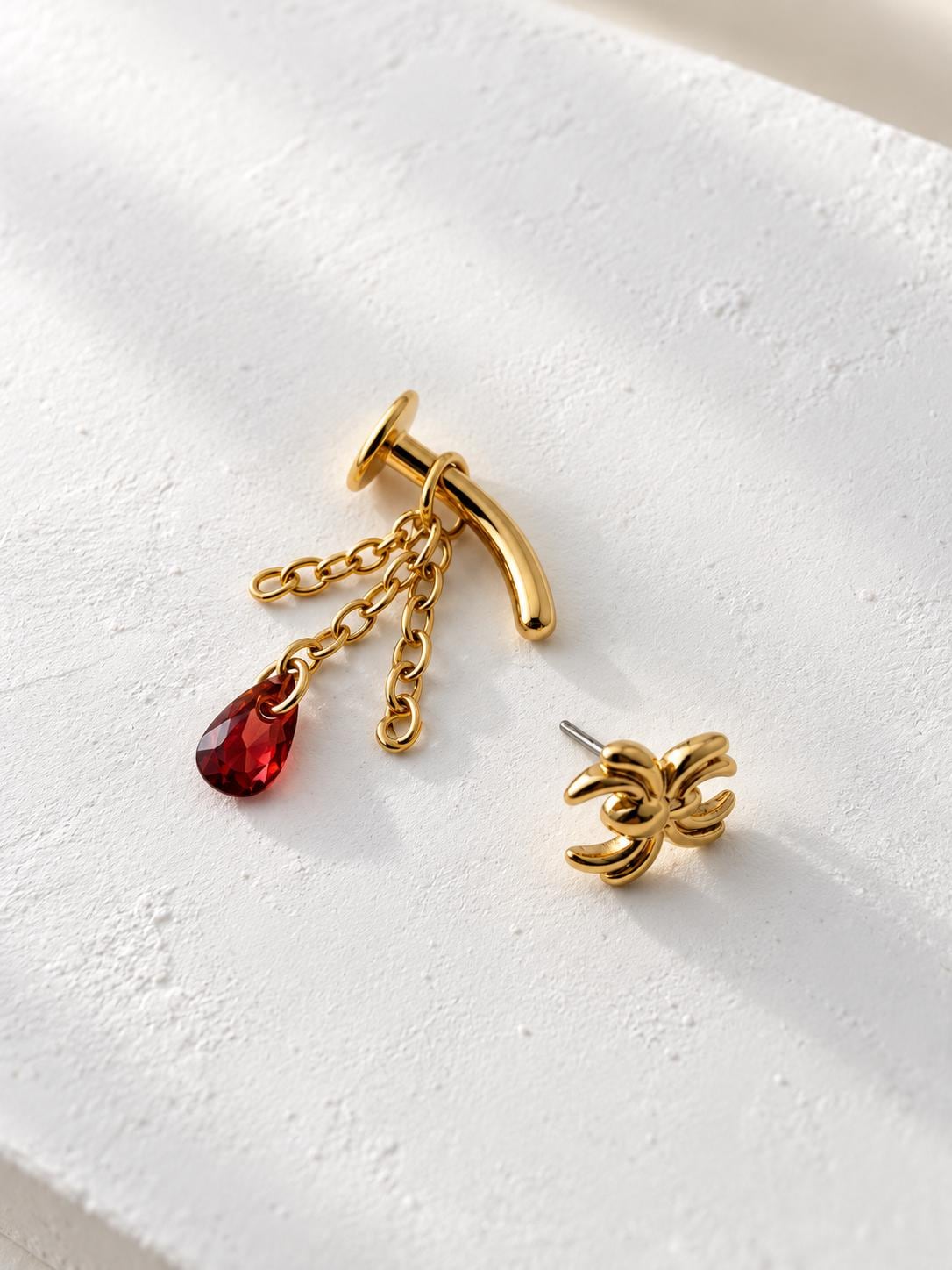 14g Waterproof Titanium Floating Navel Spider Garnet cz Dangle belly ring piercing, Threadless push pin, floating belly piercing, 8mm, 10mm