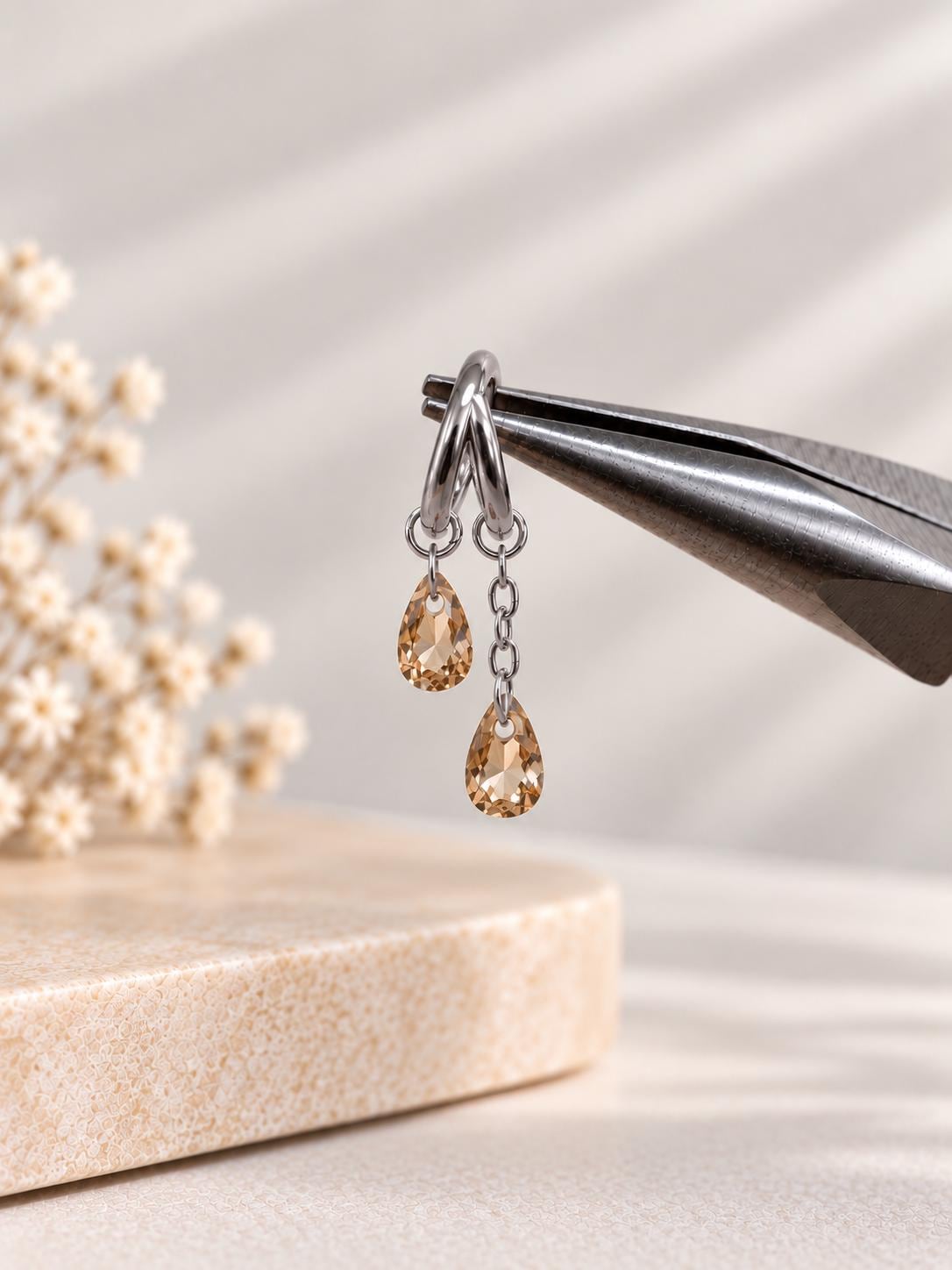 16G/18G Waterproof F136 Titanium Dainty Double Hoop Crystal CZ Dangle Charm, Belly Ring, navel piercing , helix hoop charm, nose ring