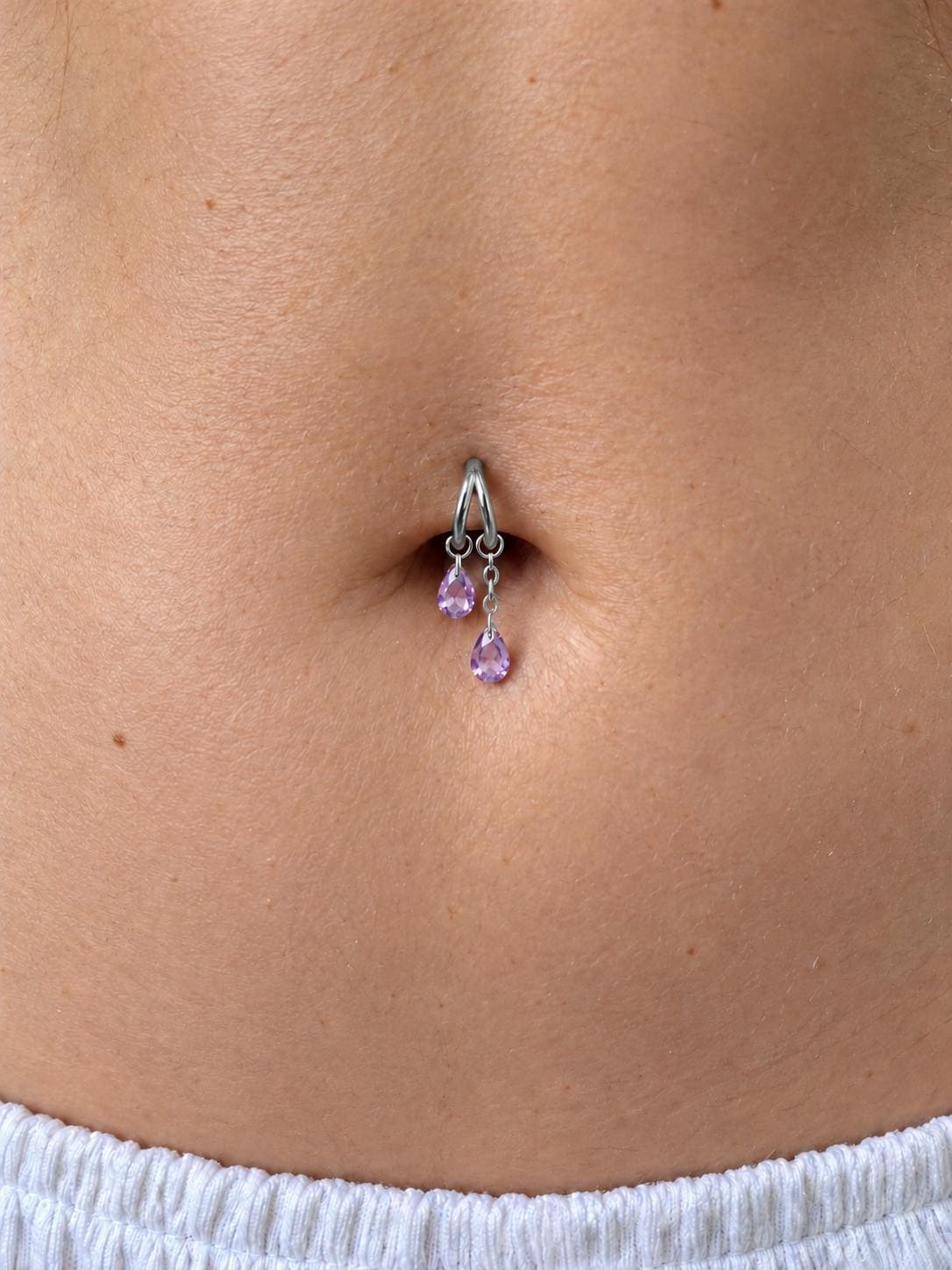 16G/18G Waterproof F136 Titanium Dainty Double Hoop Crystal CZ Dangle Charm, Belly Ring, navel piercing , helix hoop charm, nose ring