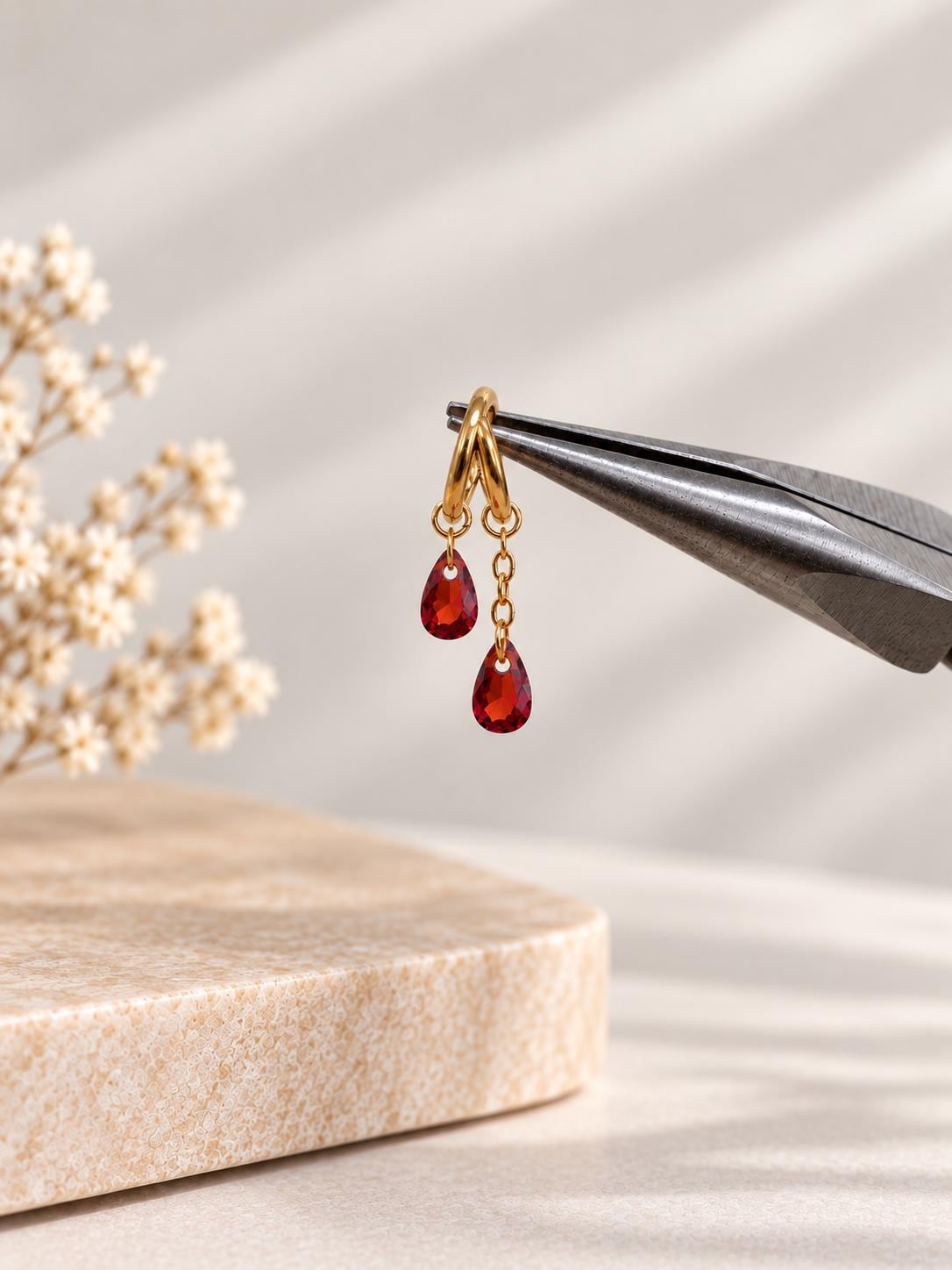 16G/18G Waterproof F136 Titanium Dainty Double Hoop Crystal CZ Dangle Charm, Belly Ring, navel piercing , helix hoop charm, nose ring
