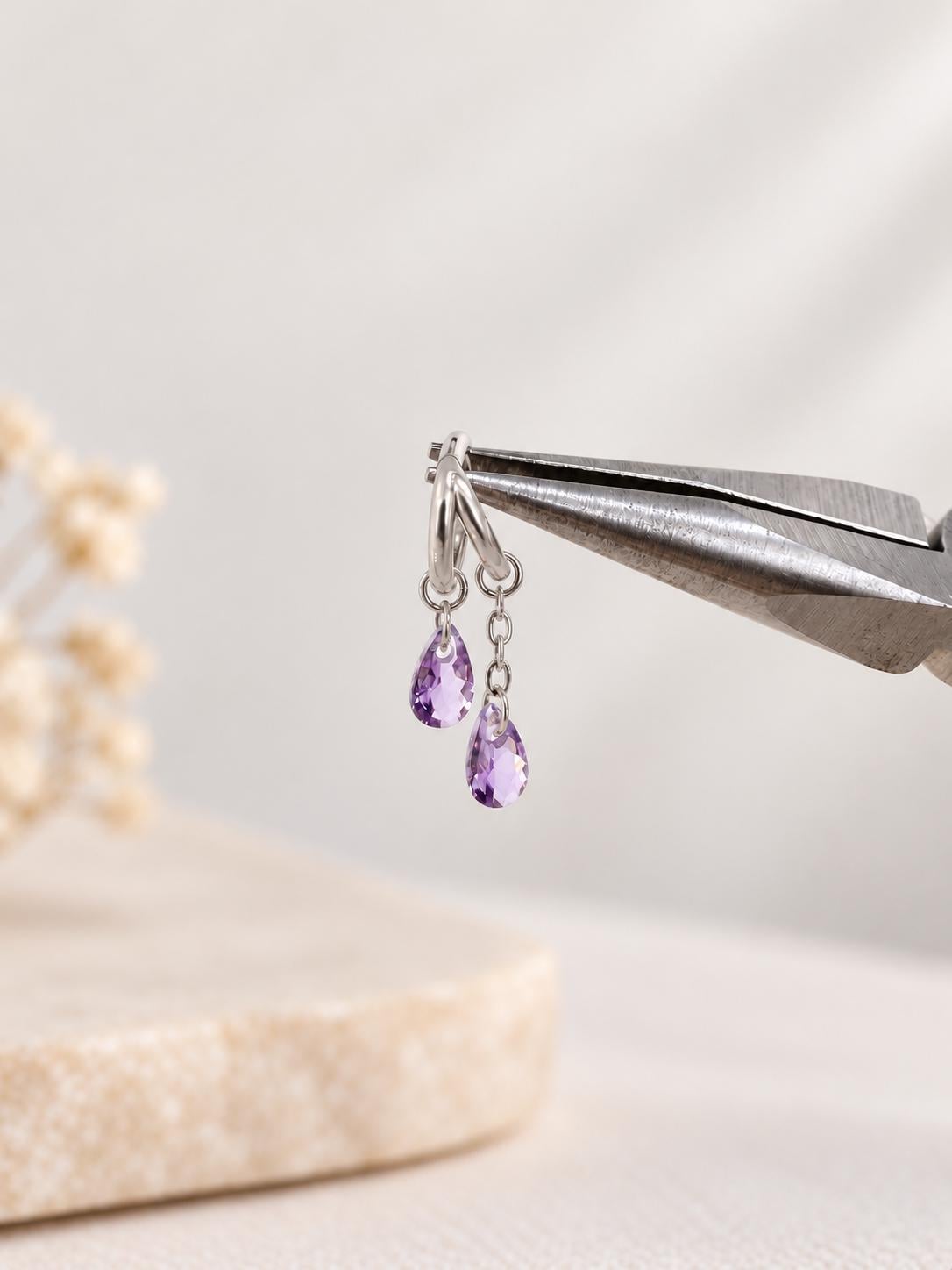 16G/18G Waterproof F136 Titanium Dainty Double Hoop Crystal CZ Dangle Charm, Belly Ring, navel piercing , helix hoop charm, nose ring