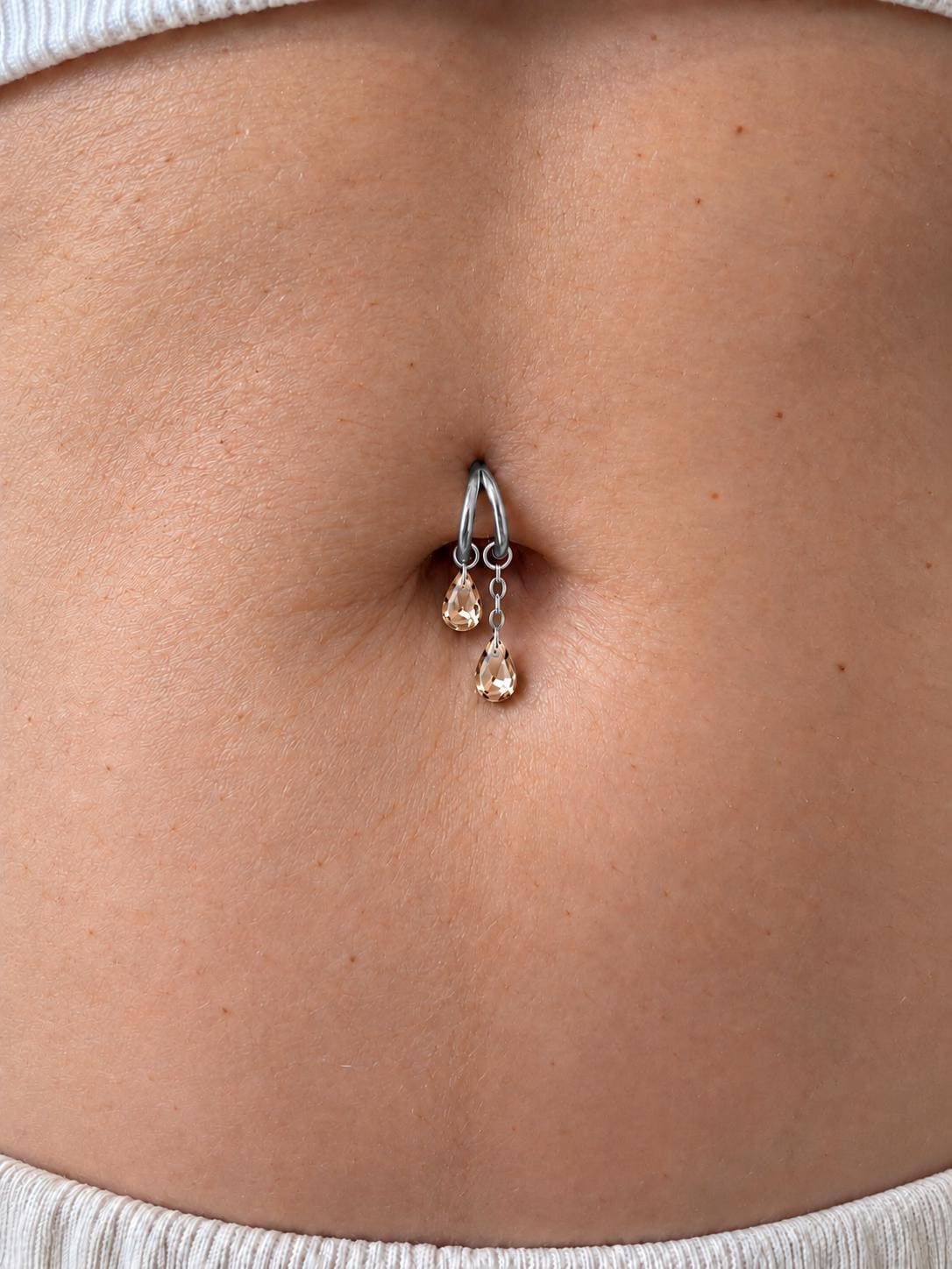 16G/18G Waterproof F136 Titanium Dainty Double Hoop Crystal CZ Dangle Charm, Belly Ring, navel piercing , helix hoop charm, nose ring