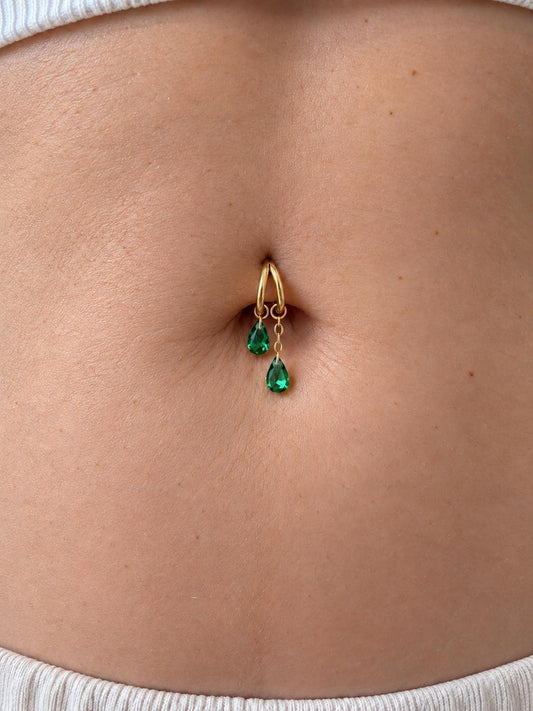 16G/18G Waterproof F136 Titanium Dainty Double Hoop Crystal CZ Dangle Charm, Belly Ring, navel piercing , helix hoop charm, nose ring