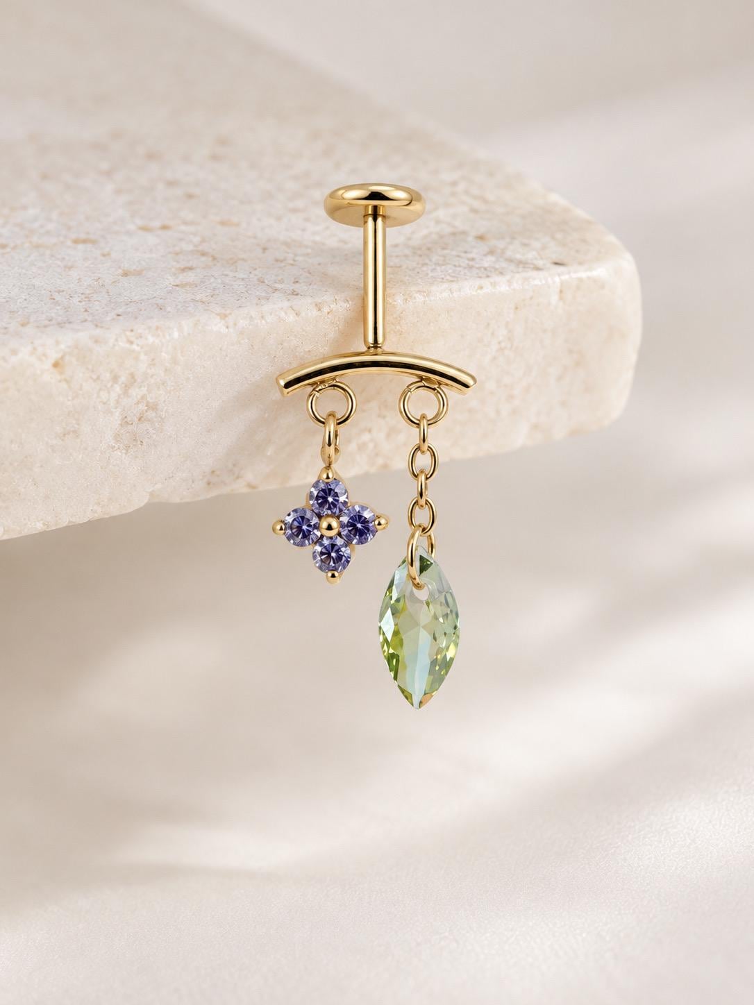 16G/18G/20G Waterproof Threadless Push Pin Dainty Blossom Leaf Charm Vertical Helix Piercing, Vertical hidden rook piercing, Hypoallergenic