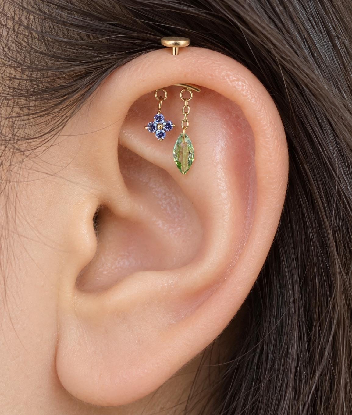 16G/18G/20G Waterproof Threadless Push Pin Dainty Blossom Leaf Charm Vertical Helix Piercing, Vertical hidden rook piercing, Hypoallergenic