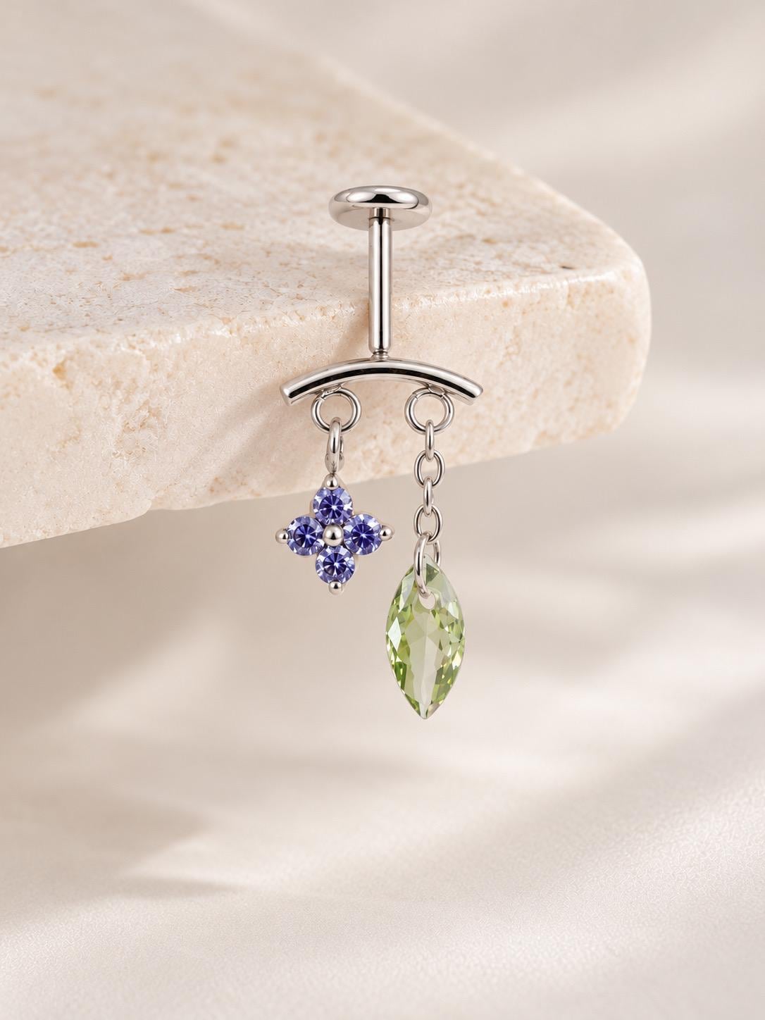 16G/18G/20G Waterproof Threadless Push Pin Dainty Blossom Leaf Charm Vertical Helix Piercing, Vertical hidden rook piercing, Hypoallergenic