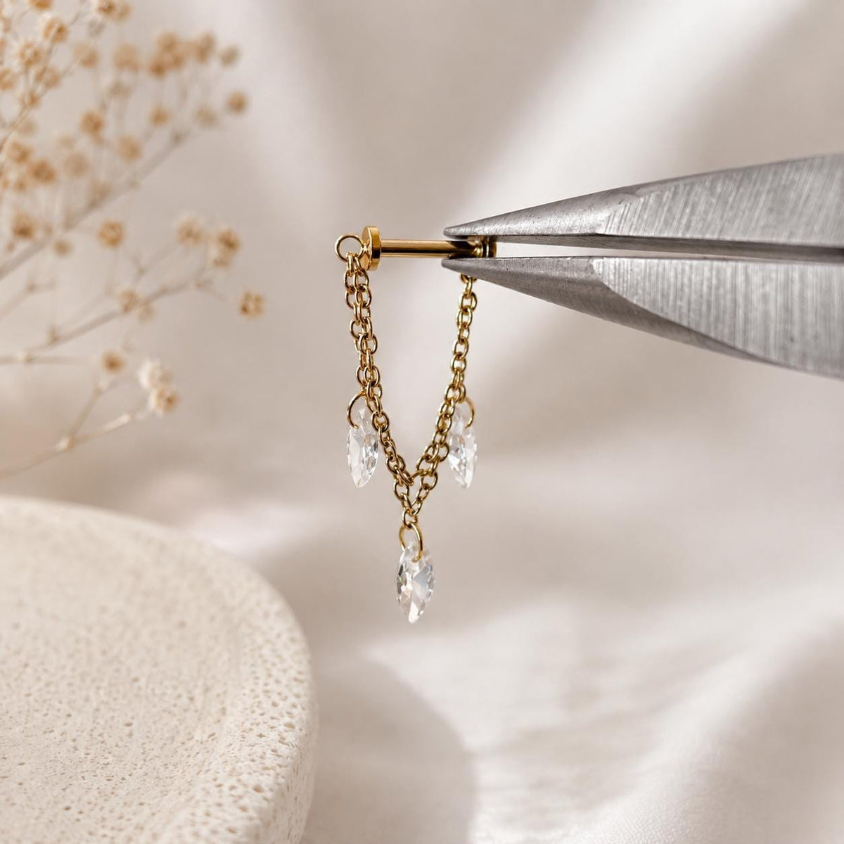 Waterproof double chain marquise cz helix piercing, cartilage piercing, earring chains, helix hoops