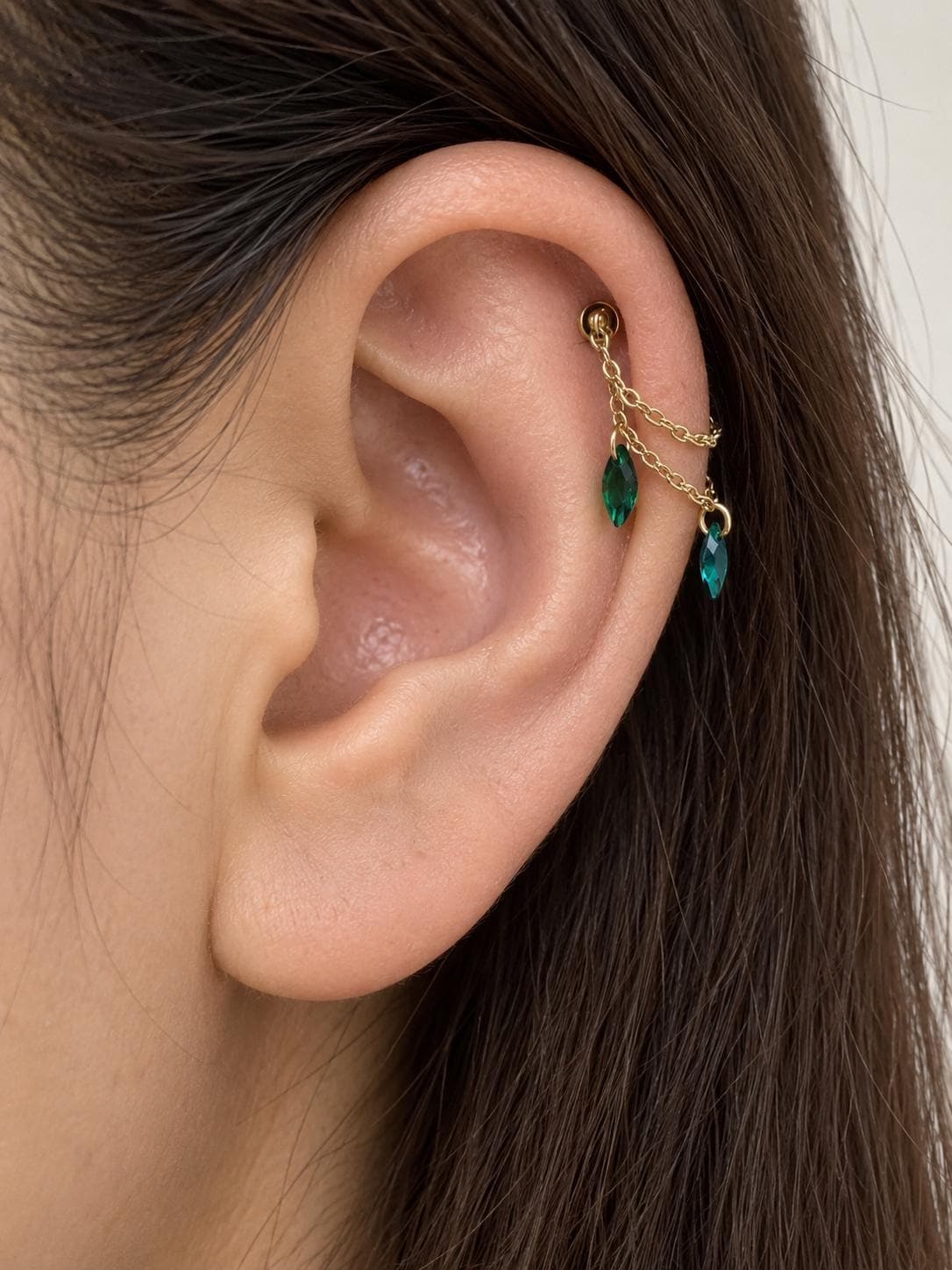 Waterproof double chain marquise cz helix piercing, cartilage piercing, earring chains, helix hoops