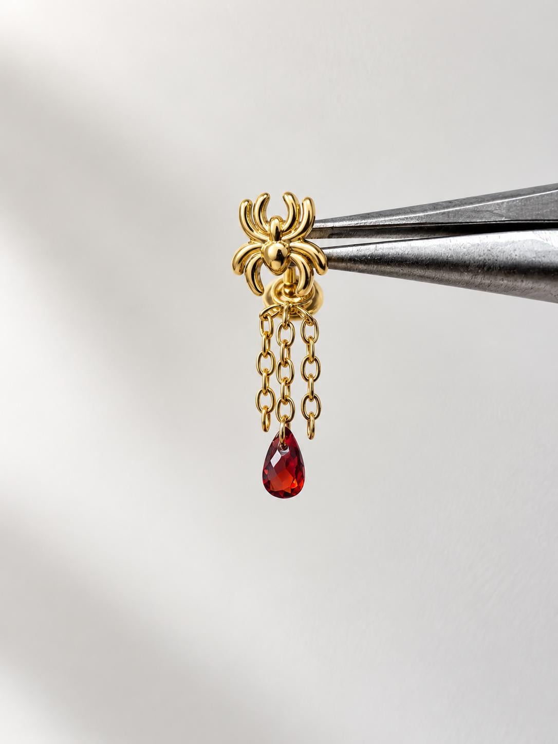 14g Waterproof Titanium Floating Navel Piercing, Spider Garnet Dangle, belly ring, Threadless push pin, floating belly piercing, 8mm, 10mm