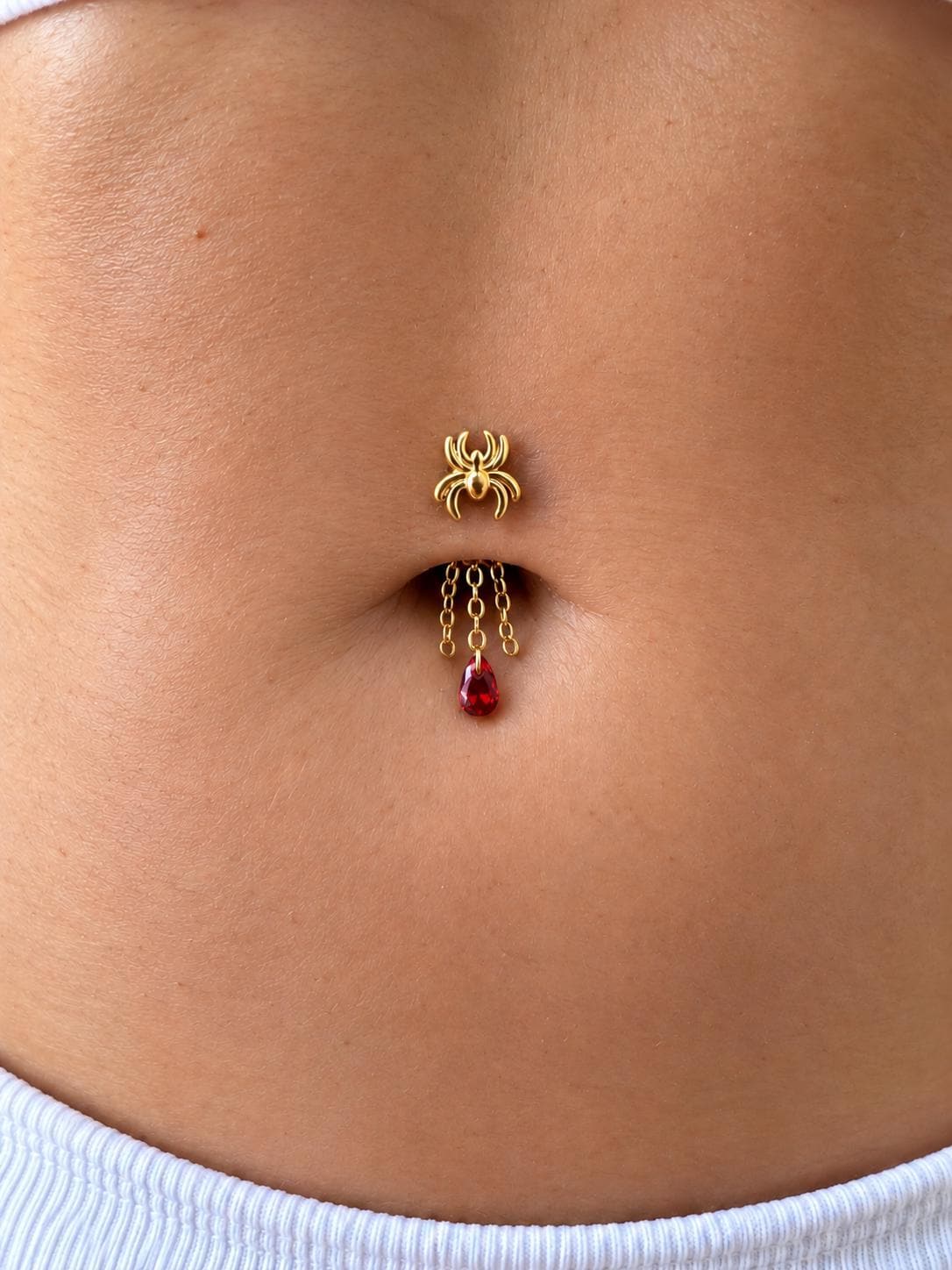 14g Waterproof Titanium Floating Navel Piercing, Spider Garnet Dangle, belly ring, Threadless push pin, floating belly piercing, 8mm, 10mm
