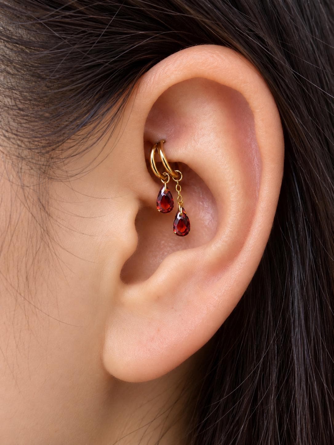 16g/18g Waterproof F136 Titanium Dainty Double Hoop Crystal CZ Dangle Charm, Belly Ring, navel piercing , helix hoop charm, nose ring
