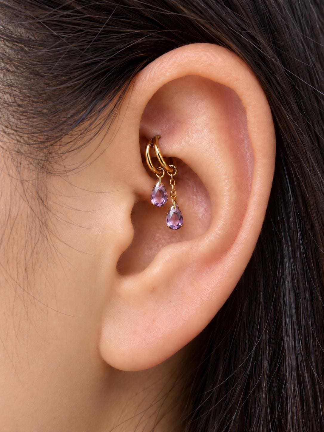 16G/18G Waterproof F136 Titanium Dainty Double Hoop Crystal CZ Dangle Charm, Belly Ring, navel piercing , helix hoop charm, nose ring