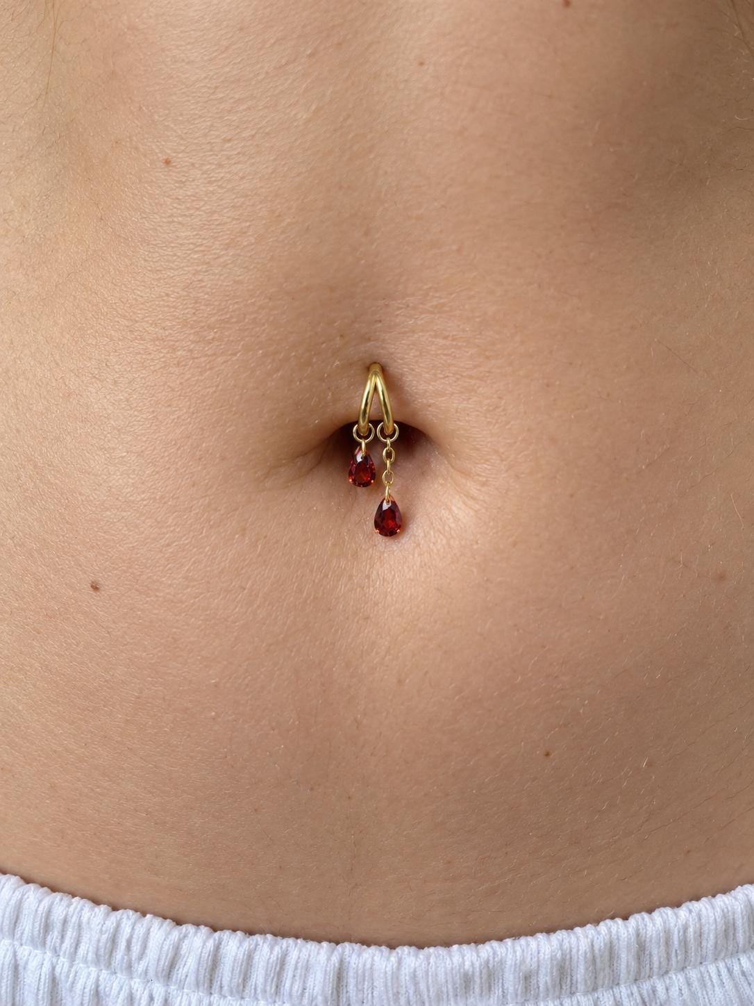 16g/18g Waterproof F136 Titanium Dainty Double Hoop Crystal CZ Dangle Charm, Belly Ring, navel piercing , helix hoop charm, nose ring