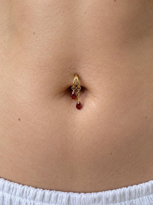 16g/18g Waterproof F136 Titanium Dainty Double Hoop Crystal CZ Dangle Charm, Belly Ring, navel piercing , helix hoop charm, nose ring