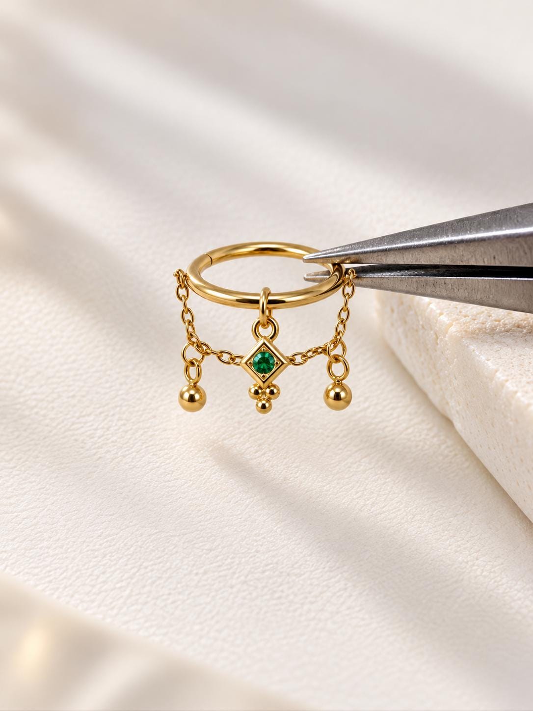Titanium NEW Amelia CZ Conch Hoop, Gold Helix Earring, Chain Cartilage Piercing, Hypoallergenic Waterproof Jewelry