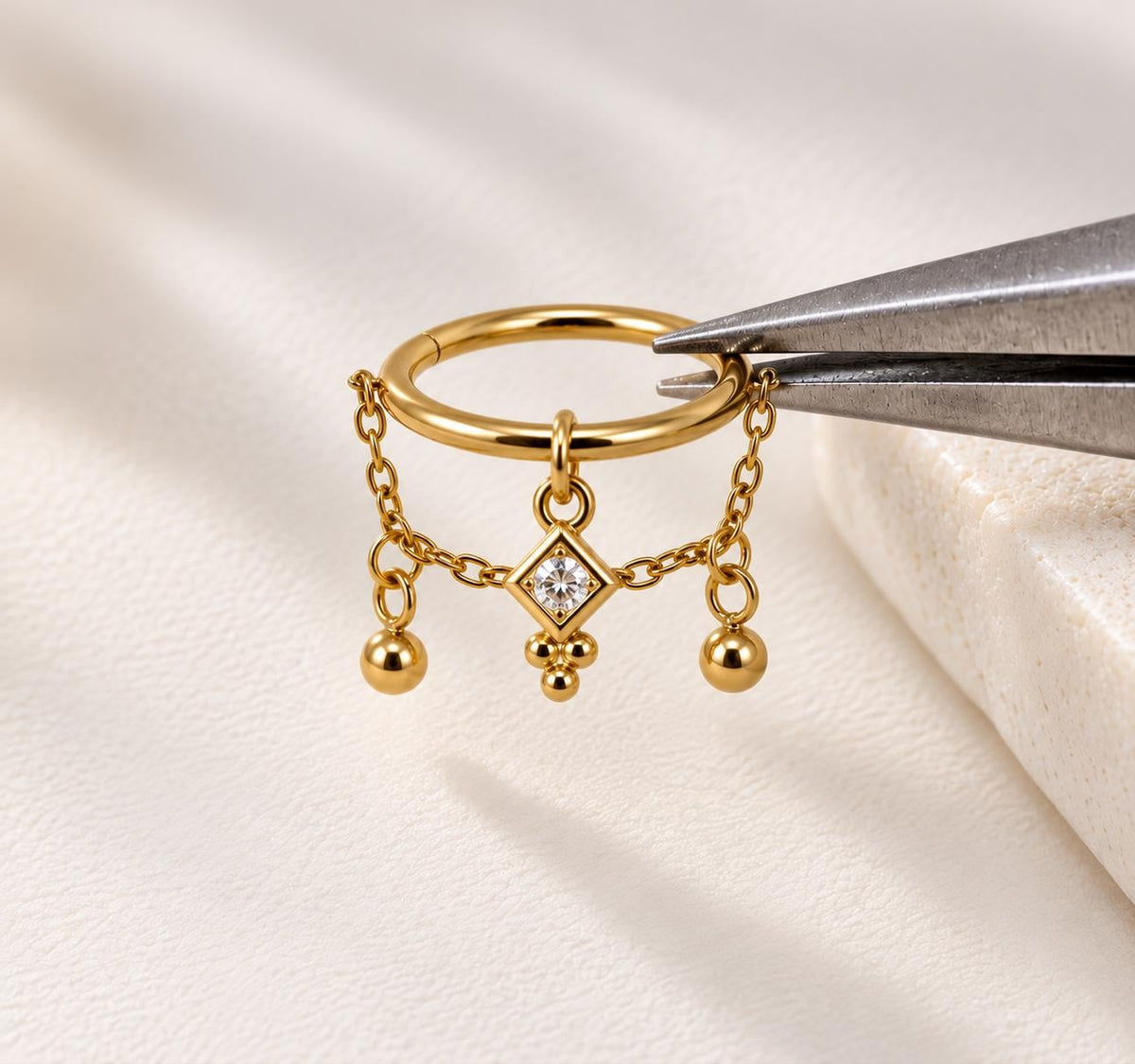 Titanium NEW Amelia CZ Conch Hoop, Gold Helix Earring, Chain Cartilage Piercing, Hypoallergenic Waterproof Jewelry