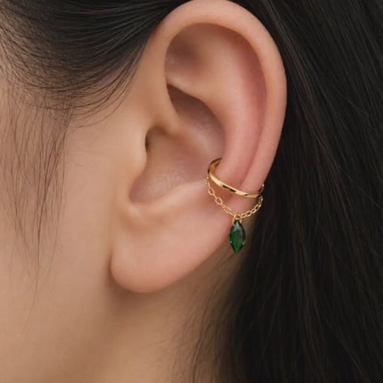 Sterling Silver Ear Cuff with Marquise Gem, Faux conch or helix piercing, Non-piercing clip on