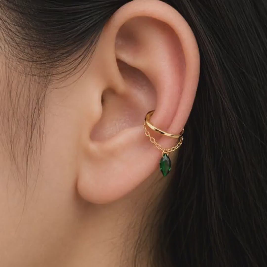 Sterling Silver Ear Cuff with Marquise Gem, Faux conch or helix piercing, Non-piercing clip on