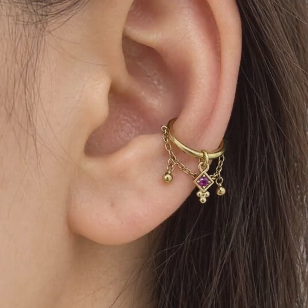 Titanium NEW Amelia CZ Conch Hoop, Gold Helix Earring, Chain Cartilage Piercing, Hypoallergenic Waterproof Jewelry
