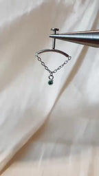 Dainty Gold Emerald CZ Chain F136 Titanium 16G 18g Push Pin Flat Back Vertical Helix Piercing, Vertical rook piercing, hidden rook, flat