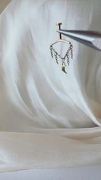 Vertical Helix Earring with Moon Charm, Push Pin Titanium Chain Cartilage Earring, Celestial Earrings