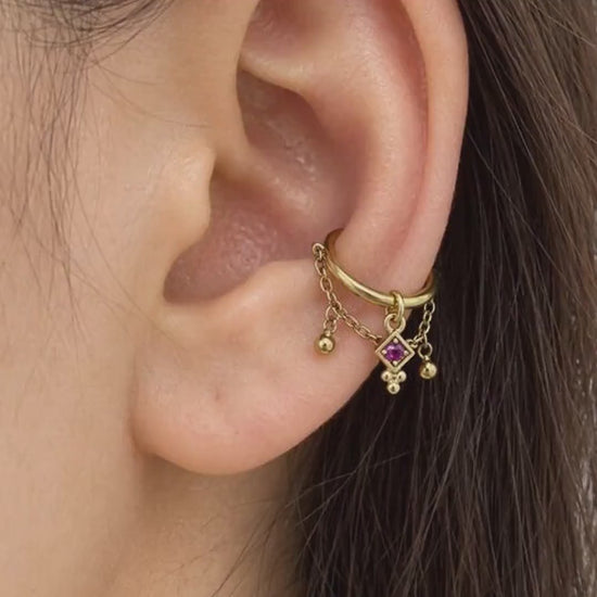 Titanium NEW Amelia CZ Conch Hoop, Gold Helix Earring, Chain Cartilage Piercing, Hypoallergenic Waterproof Jewelry