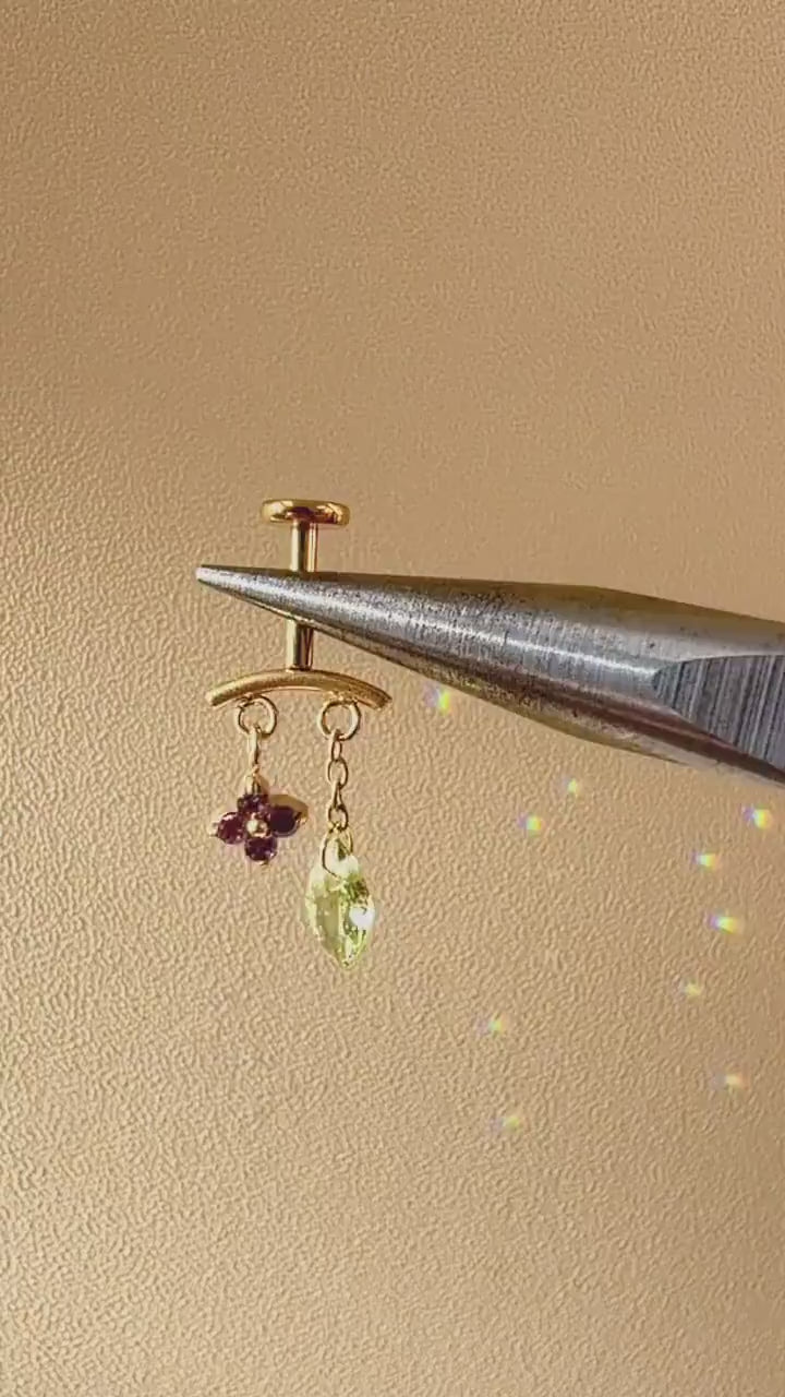 16G/18G/20G Waterproof Threadless Push Pin Dainty Blossom Leaf Charm Vertical Helix Piercing, Vertical hidden rook piercing, Hypoallergenic
