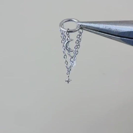 14g/16g/18g 6mm-12mm Dainty Celestial Star or Moon Helix Chain Piercing, Conch Hoop Charm Earring