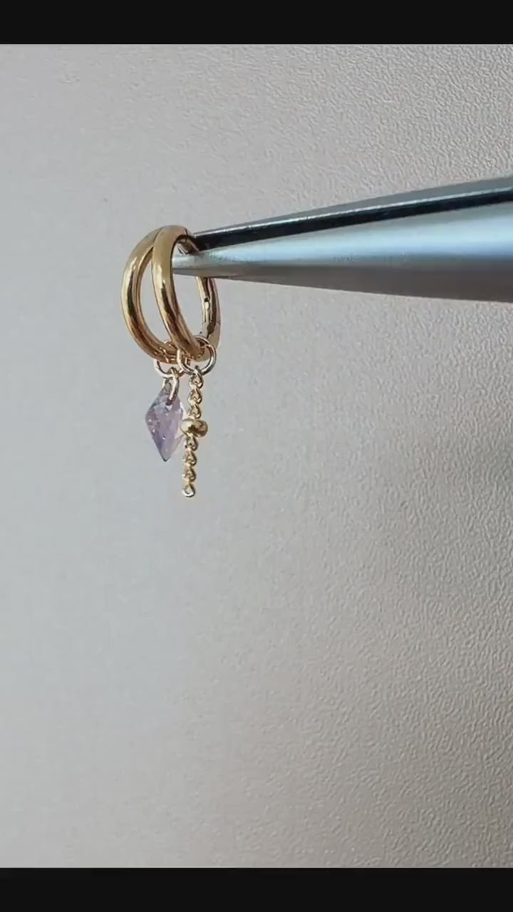 16g 18g 6mm 8mm Dainty Double Hoop Peridot CZ Dangle Charm, Titanium Rook Piercing Hoop, cartilage piercing, helix hoop charm